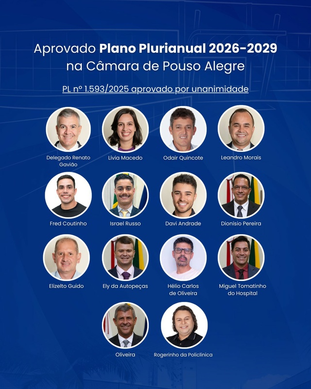 Aprovado Plano Plurianual 2026-2029 na Câmara de Pouso Alegre 