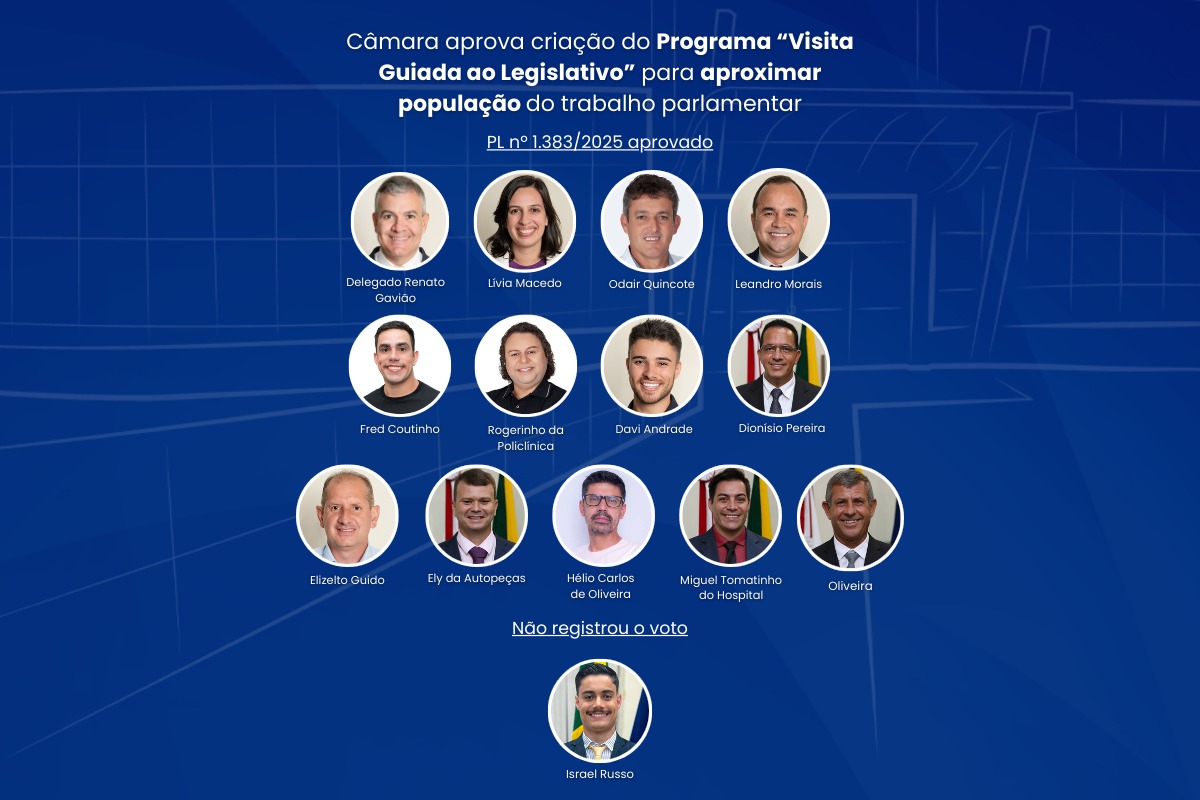 Câmara aprova criação do Programa “Visita Guiada ao Legislativo” para aproximar população do trabalho parlamentar  