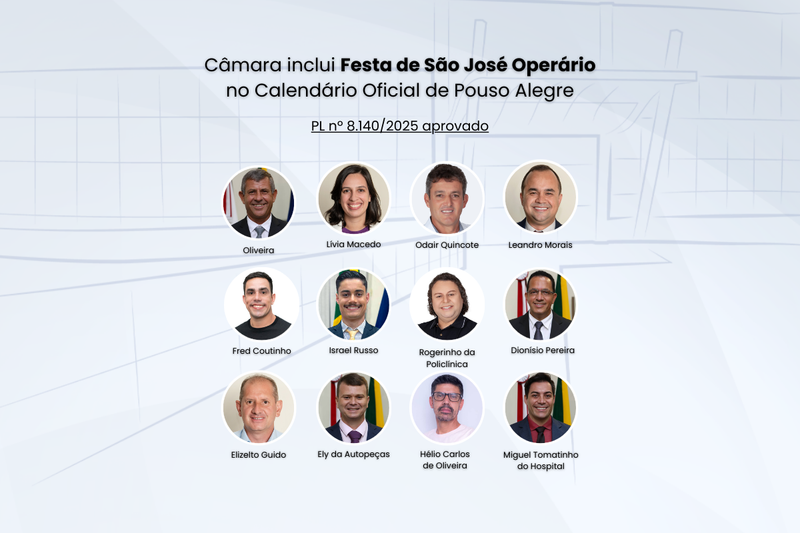 Câmara inclui Festa de São José Operário no Calendário Oficial de Pouso Alegre