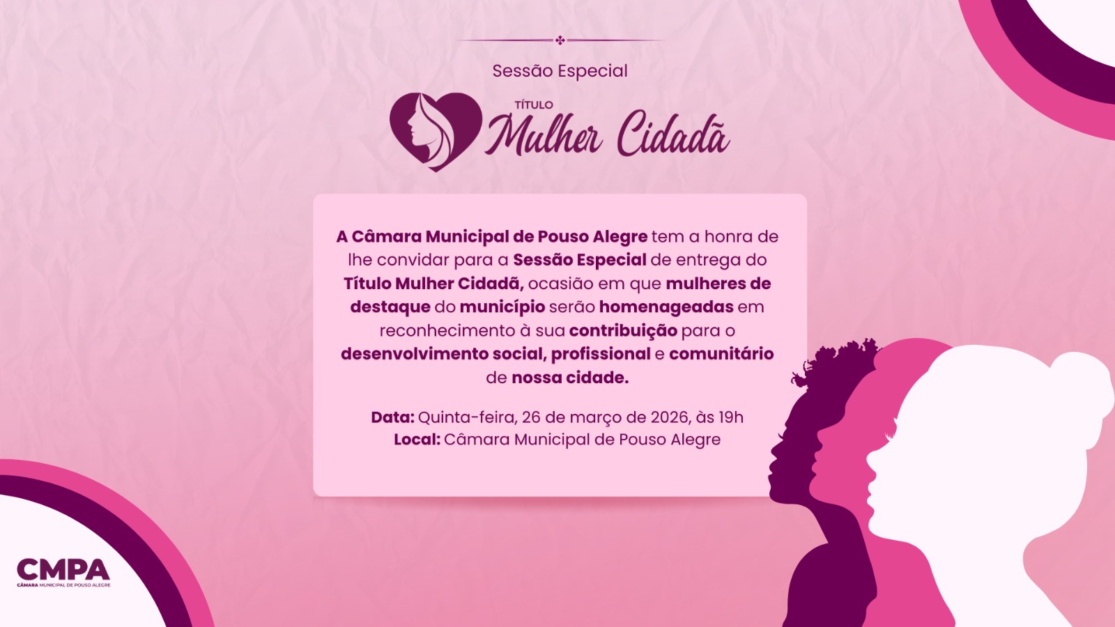 Câmara realiza a entrega do Título Mulher Cidadã nesta quinta, 26