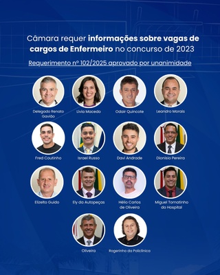 Câmara requer informações sobre vagas de cargos de Enfermeiro no concurso de 2023