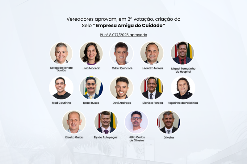 Vereadores aprovam, em 2ª votação, criação do Selo “Empresa Amiga do Cuidado
